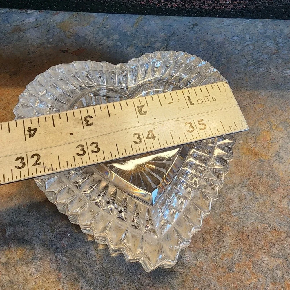 Vintage Crystal Heart Shaped Trinket Box Diamond Cut 4